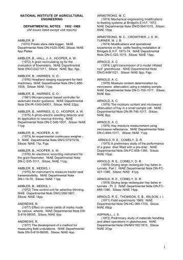 SILSOE RESEARCH INSTITUTE DEPARTMENTAL NOTES