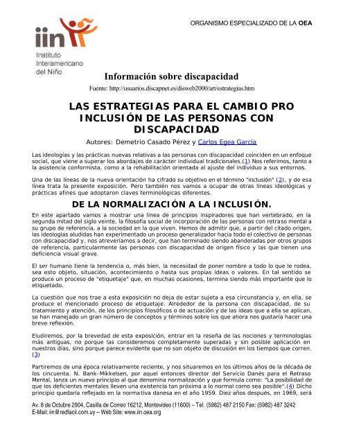 Información sobre discapacidad LAS ESTRATEGIAS PARA EL ... - IIN