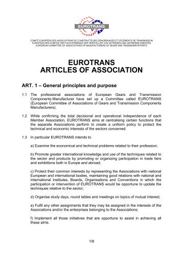 EUROTRANS ARTICLES OF ASSOCIATION ART. 1