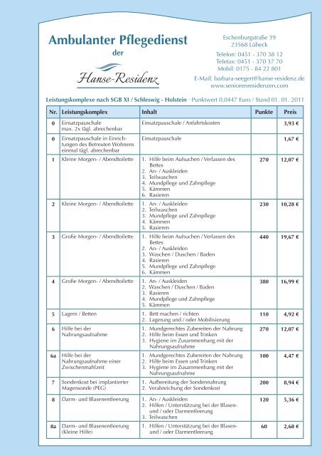 Ambulanter Pflegedienst - Hanse Residenz Lübeck