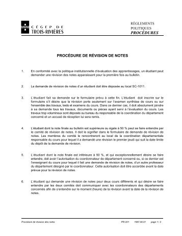 PR-201 Procédure relative à la révision de notes