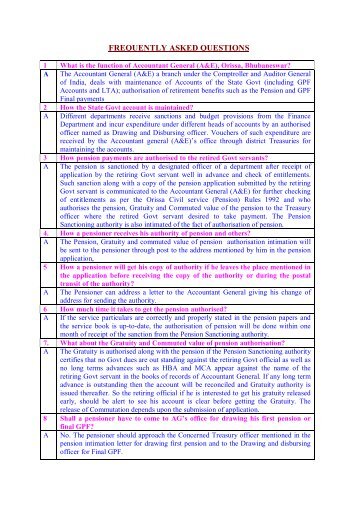 FAQ(A&E) - Accountant General, Odisha - Comptroller and Auditor ...