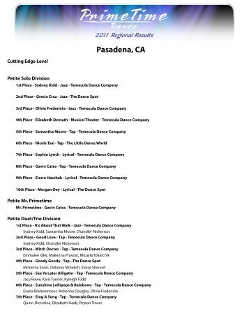 PT 2011 Results Pasadena - PrimeTime Dance Competition