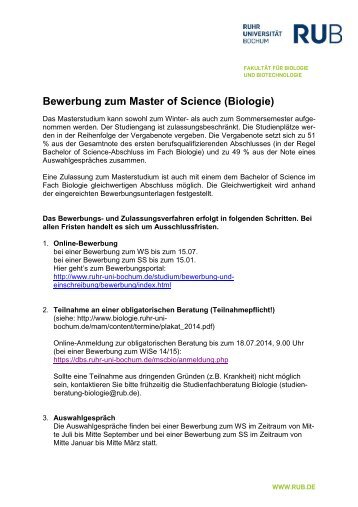 Bewerbung - FakultÃ¤t fÃ¼r Biologie und Biotechnologie - Ruhr ...