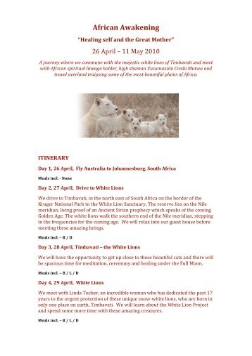 African Awakening Itinerary 2010.pdf - Transformational Tours