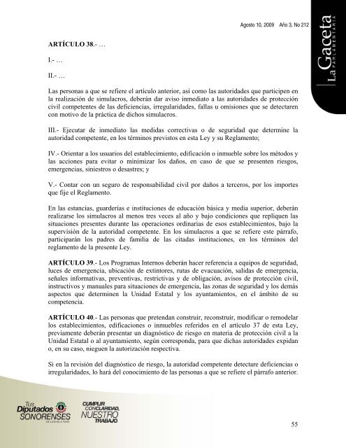 Gaceta AÃ±o 3, No 212 - H. Congreso del Estado de Sonora