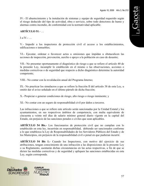 Gaceta AÃ±o 3, No 212 - H. Congreso del Estado de Sonora