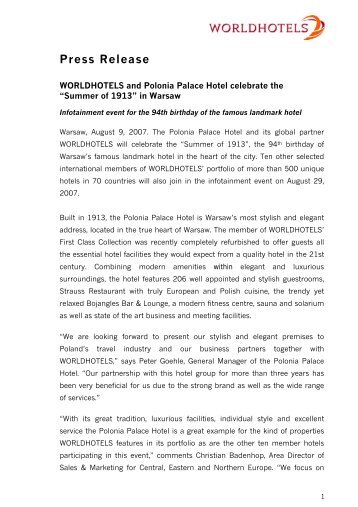 Press Release - Worldhotels