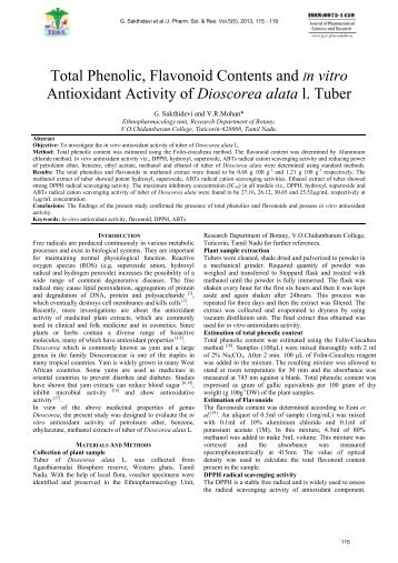 Total Phenolic, Flavonoid Contents and In vitro Antioxidant Activity of ...