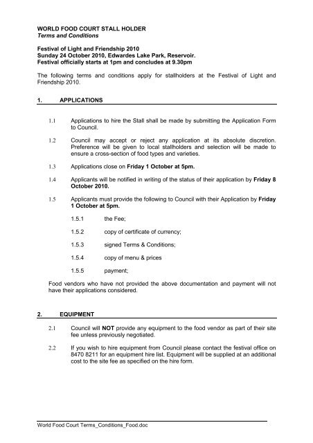WORLD FOOD COURT STALL HOLDER Terms and Conditions 