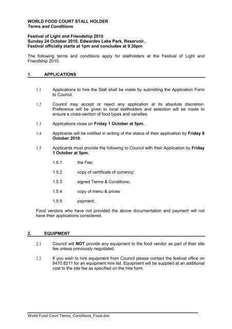 WORLD FOOD COURT STALL HOLDER Terms and Conditions ...