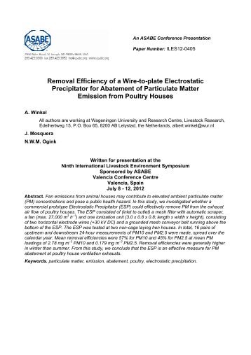Removal Efficiency of a Wire-to-plate Electrostatic Precipitator for ...