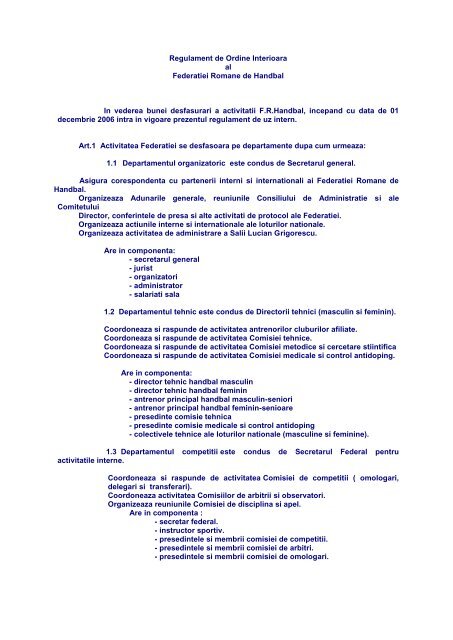 Regulament de Ordine Interioara al Federatiei Romane de ... - Frh