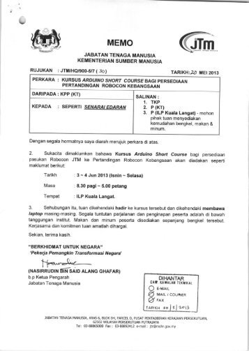 memo kursus arduino short course - Jabatan Tenaga Manusia