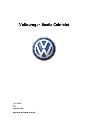 Volkswagen Beetle Cabriolet tekniset tiedot, mitat ja varusteet