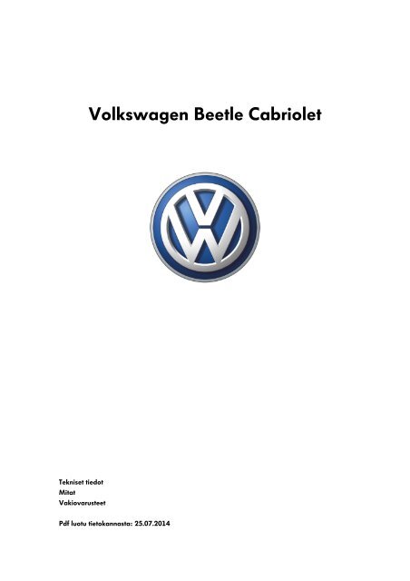 Volkswagen Beetle Cabriolet tekniset tiedot, mitat ja varusteet