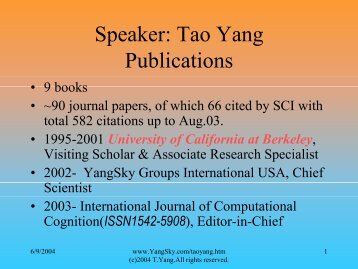 Speaker: Tao Yang Publications - YangSky