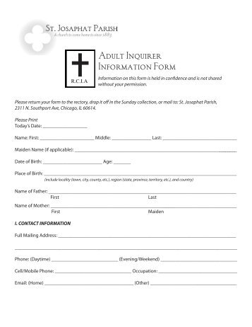 St. Josaphat Parish RCIA Adult Inquiry Form