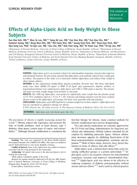 Effects Of Alpha Lipoic Acid On Body Weight In Effects Of Alpha Lipoic Acid On Body Weight In