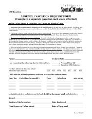 ABSENCE / VACATION REQUEST FORM - California Sports Center