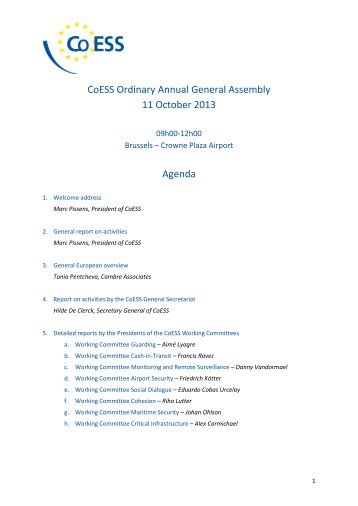 11102013 CoESS Annual General Assembly - Agenda