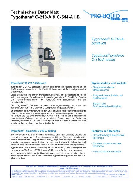 Technisches Datenblatt TygothaneÂ® C-210-A & C-544-A I.B.