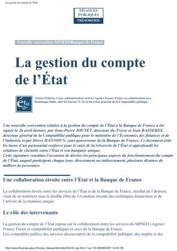 nouvelle convention MINEFI / Banque de France - Vie publique