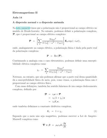 Eletromagnetismo II Aula 14 A dispersÃ£o normal e a ... - IFSC