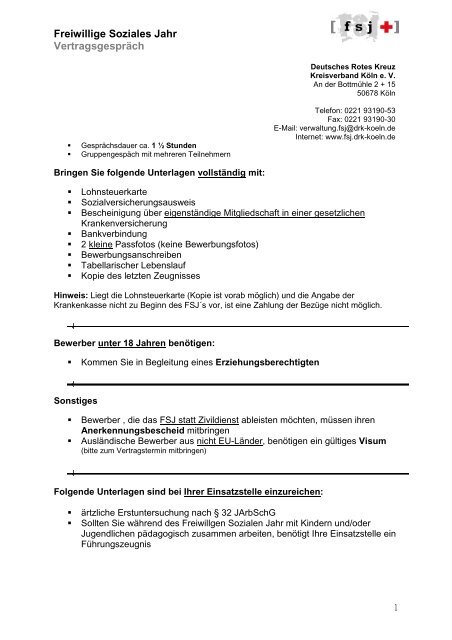 Freiwillige Soziales Jahr Vertragsgespräch - FSJ