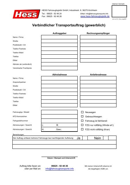 Auftrage Fur Subunternehmer Transport