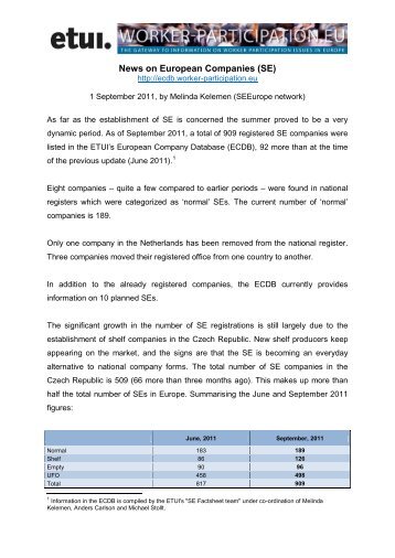 News on European Companies - European Company (SE) database