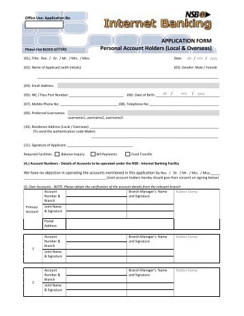 nsb internet banking application form national savings bank