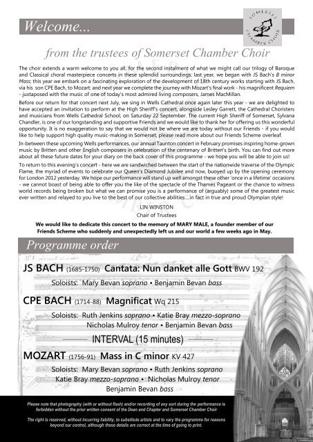 Click here to view the concert programme - Somerset Chamber Choir