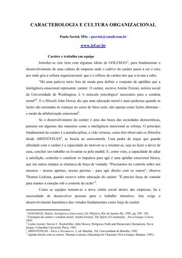 CARACTEROLOGIA E CULTURA ORGANIZACIONAL - Instituto de ...