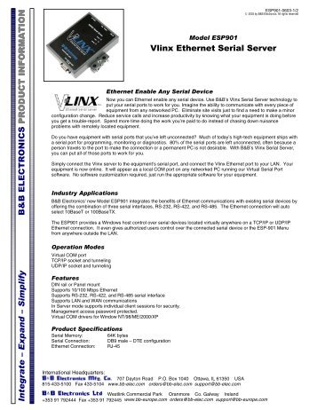 ESP901 - Datasheet - Vlinx Ethernet Serial Server - Delmation