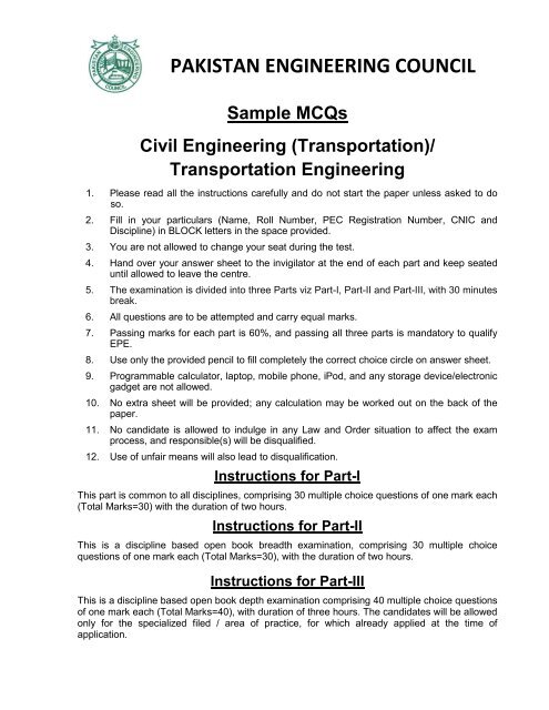 Transportation Engineering - Pakistan Engineering Council