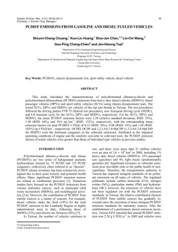 pcdd/f emissions from gasoline and diesel fueled vehicles - SER