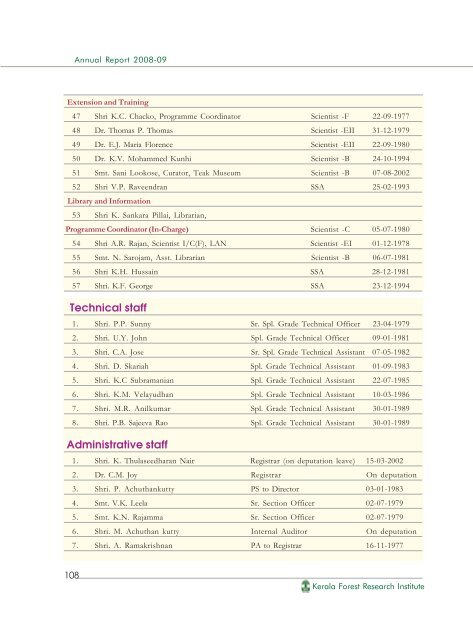 2008-'09 - Kerala Forest Research Institute