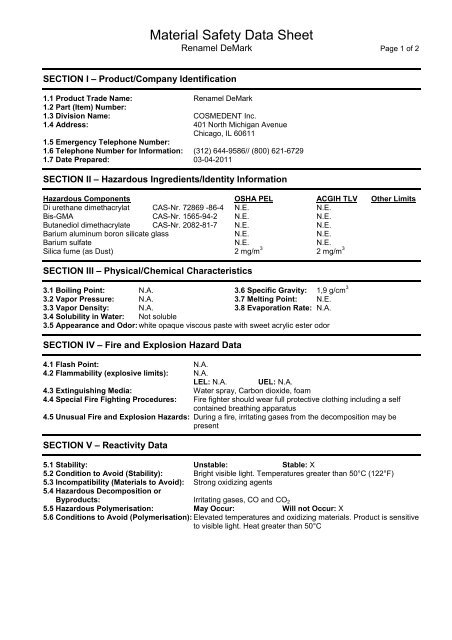 MSDS-Renamel DeMark - Cosmedent