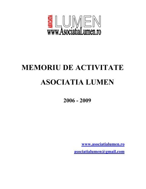 MEMORIU DE ACTIVITATE ASOCIATIA LUMEN - Editura Lumen