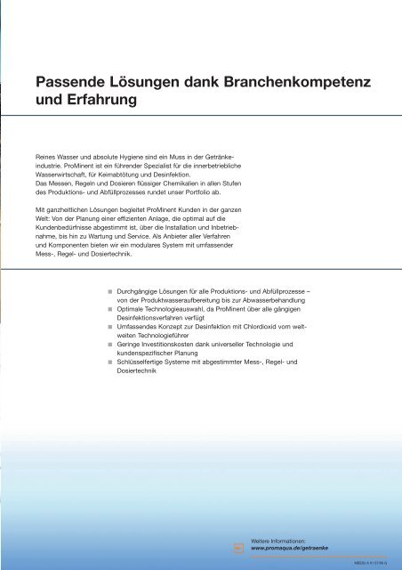 Optimierte Prozesse in der GetrÃ¤nkeindustrie - mit ProMinent [3.48 MB]