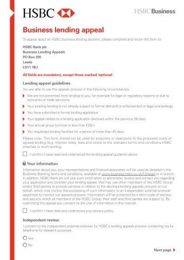 Business lending appeal form (PDF) - Business banking - HSBC