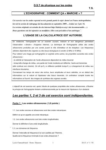 Les parties 1, 2 et 3 de cet exercice sont indÃ©pendantes. - LycÃ©e ...