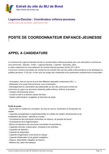 Logonna-Daoulas : Coordinateur enfance-jeunesse. - Brest ...