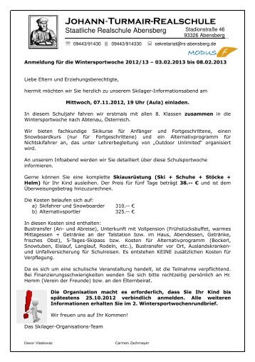 1. Rundbrief 2012 Skilager - Johann-Turmair-Realschule Abensberg