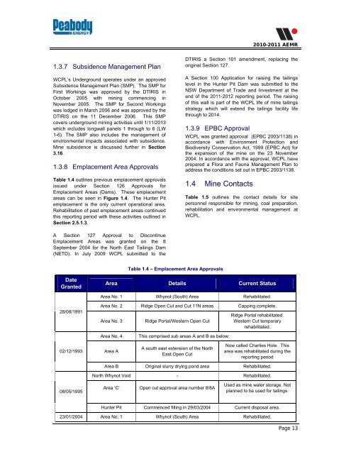 Wambo Coal AEMR 2011-2012 - Peabody Energy