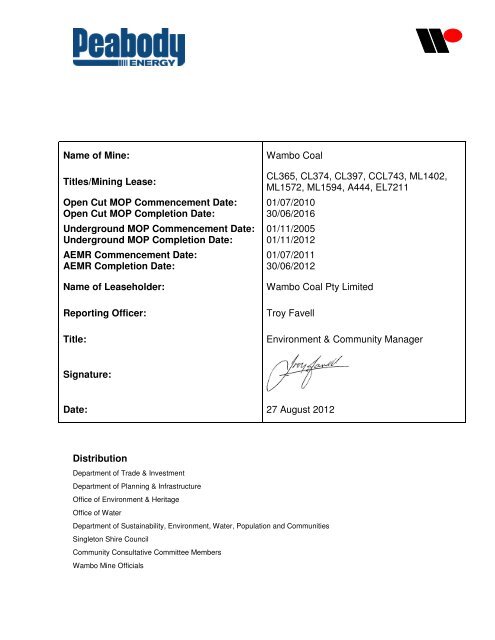 Wambo Coal AEMR 2011-2012 - Peabody Energy