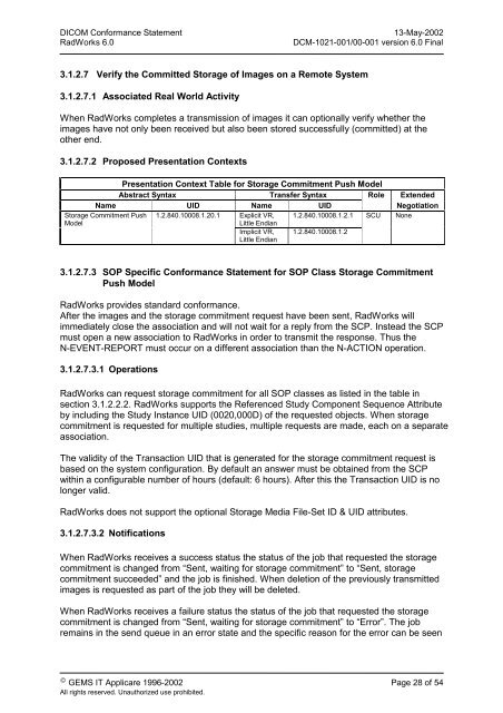 DICOM Conformance Statement