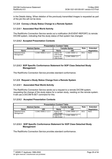 DICOM Conformance Statement