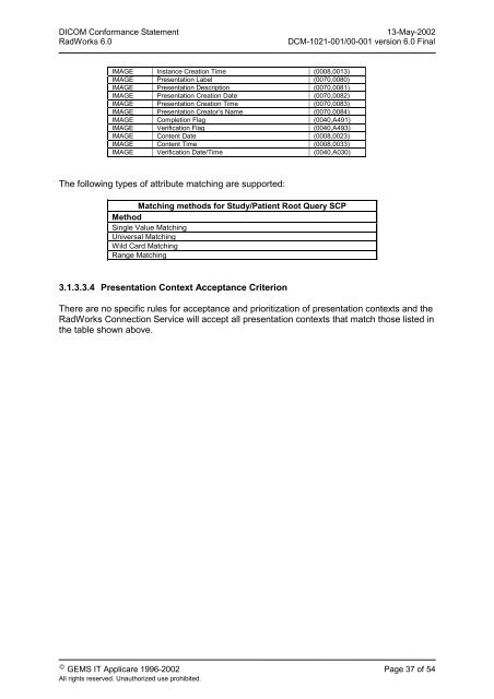 DICOM Conformance Statement